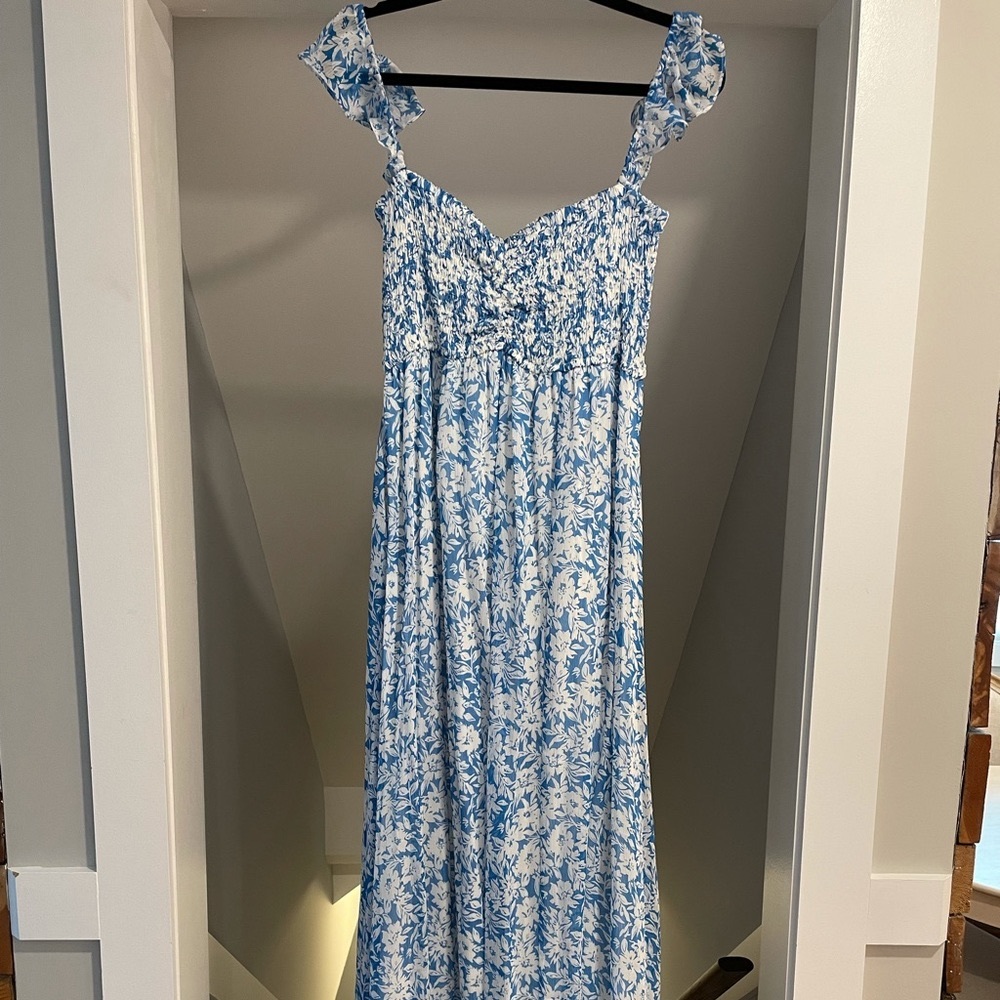 Blue Floral Flutter Sleeve Maternity Maxi Dress